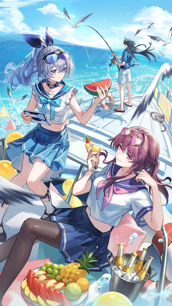 Life is good, as they say... - Anime, Anime art, Kafka (Honkai: Star Rail), Silver Wolf (Honkai: Star Rail), Blade (Honkai: Star Rail), Honkai: Star Rail