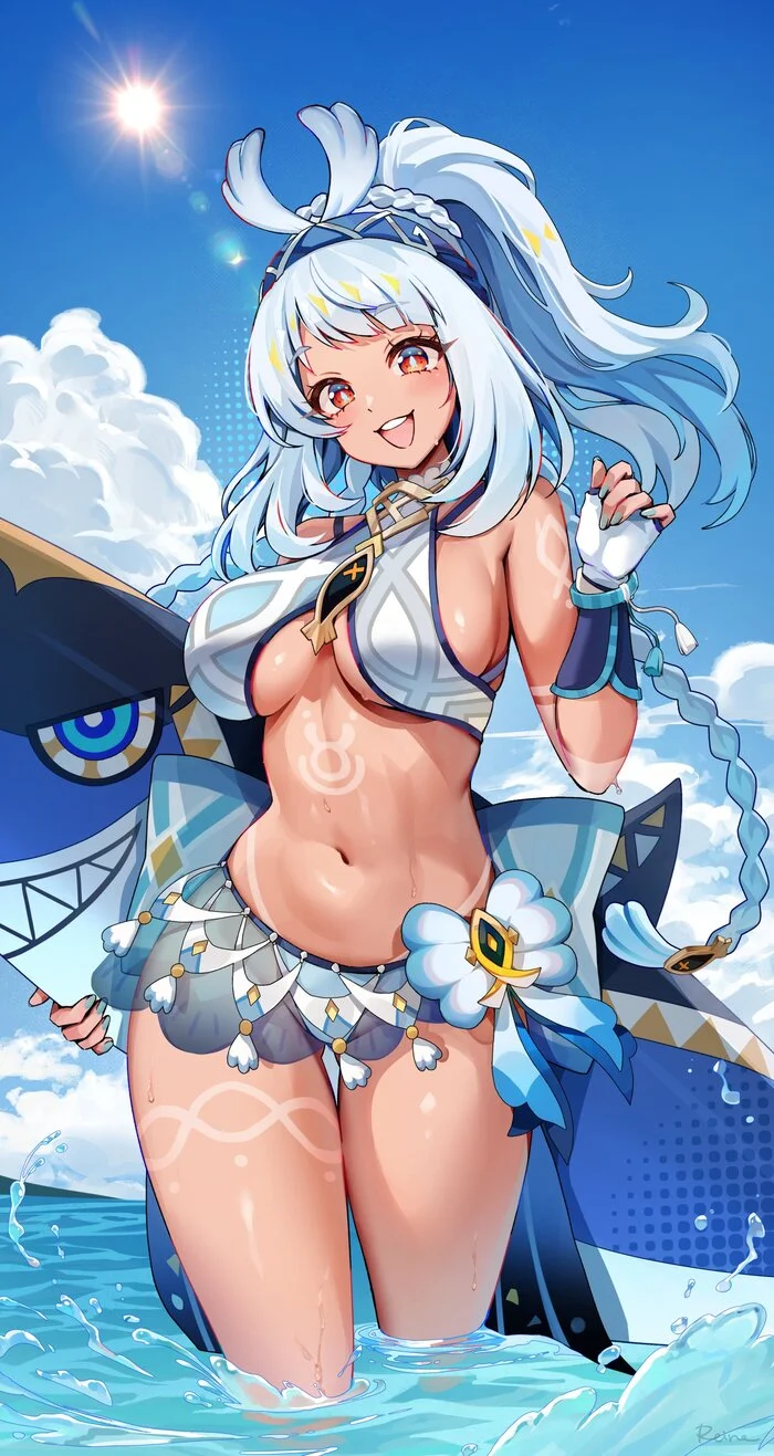 Mualani - Anime art, Anime, Girls, Games, Genshin impact, Mualani (Genshin Impact), Swimsuit, Bikini, Sea