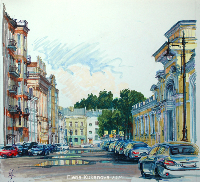 Saint Petersburg, Gangutskaya street - My, Traditional art, Artist, Saint Petersburg, Landscape, Graphics, Illustrations, Alcohol markers, Summer