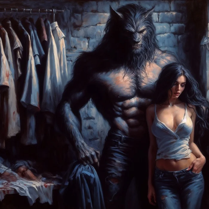 Werewolf love - Neural network art, Illustrations, Art, Lady, Dall-e, Werewolves, Passion, Desktop wallpaper, 2D, Game art, Longpost