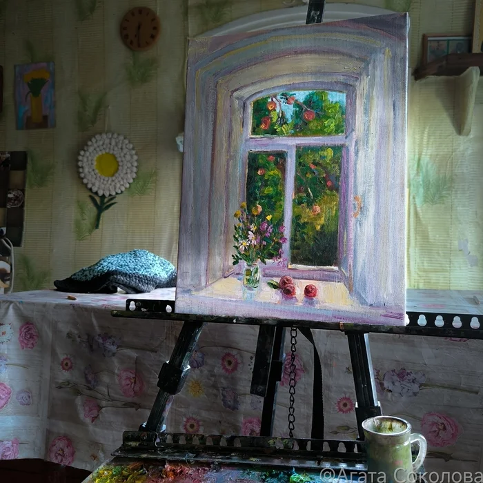 Window of a hundred...150 year old house - My, Painting, Oil painting, Diary, Observation, Joy, Village, Window, Author's painting, Calmness, Happiness, Tver region, Longpost