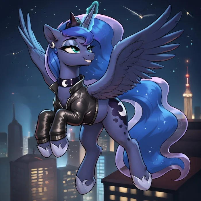 Princess of the Night! - Моё, Арты нейросетей, My Little Pony, PonyArt, Princess Luna, Длиннопост