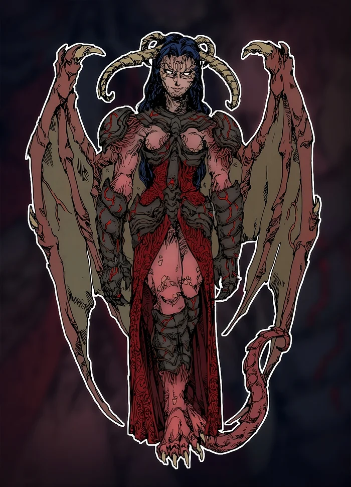 Painted concept art of the succubus from Disciples 2 - Disciples 2, Concept Art, Digital drawing, Succubus, Demoness, Demon, Retro Games