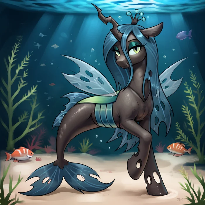 SeaChrysalis! - Моё, Арты нейросетей, My Little Pony, Queen Chrysalis, Длиннопост