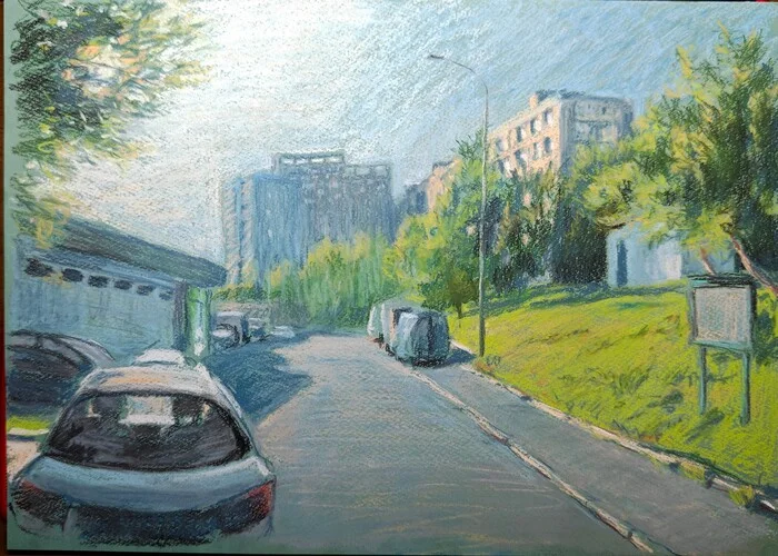 Moscow Pechatniki district August (2 pastel drawings) - My, Art, Pencil drawing, Drawing, Moscow, Printers, Landscape, Town, Summer, August