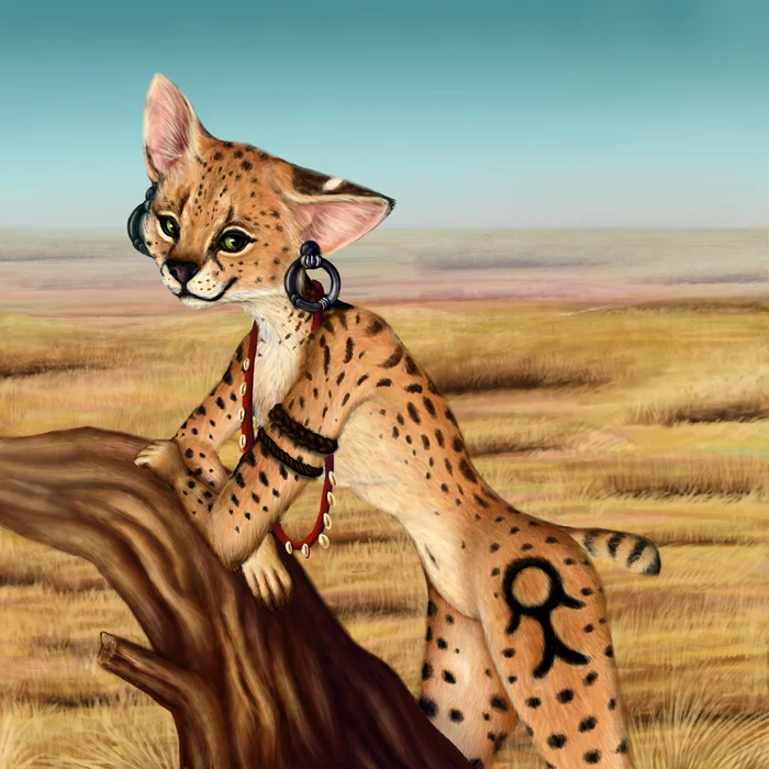 Furry serval - My, Drawing, Animals, Digital, Digital drawing, 2D, Furry, Serval, cat, Characters (edit), Computer graphics