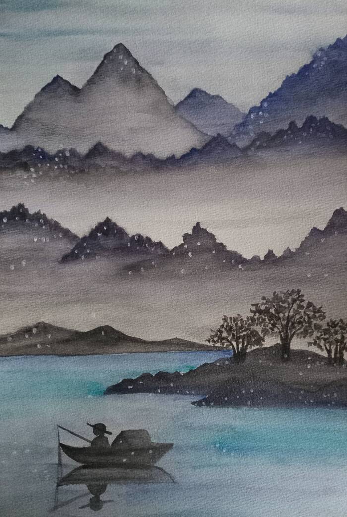 Cold - My, Drawing, Landscape, Watercolor, The mountains, Traditional art, Art