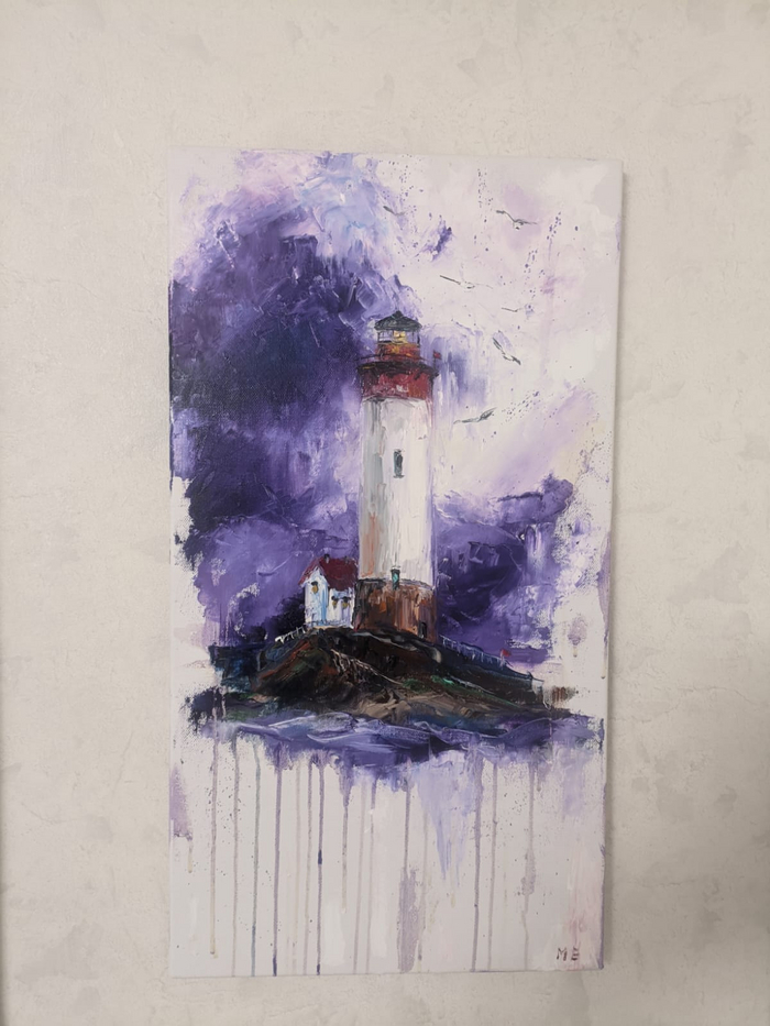 My first oil in the apartment - My, Lighthouse, Oil painting, Painting, Artist, Painting, Happiness, Interior, Decor, Canvas, Longpost