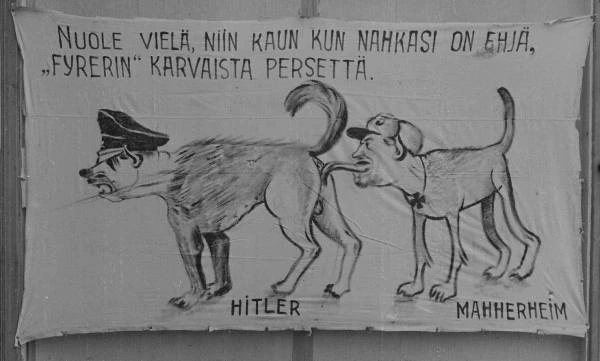 A message left by the Red Army soldiers to the Finns during their retreat from Vyborg, 1941 - История России, 20th century, The Second World War, the USSR, Military history, Message, Caricature, Mockery, Red Army, Retreat, Vyborg, The soldiers, Finns, Карелия, The Great Patriotic War, History (science), Sarcasm, Adolf Gitler, Nazism