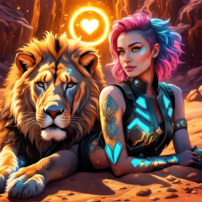 Cybergirl and the lion - My, Art, Neural network art, Girls, Stable diffusion