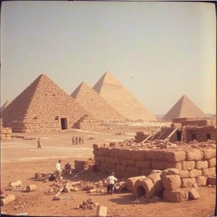 Редкое фото строительства пирамид
