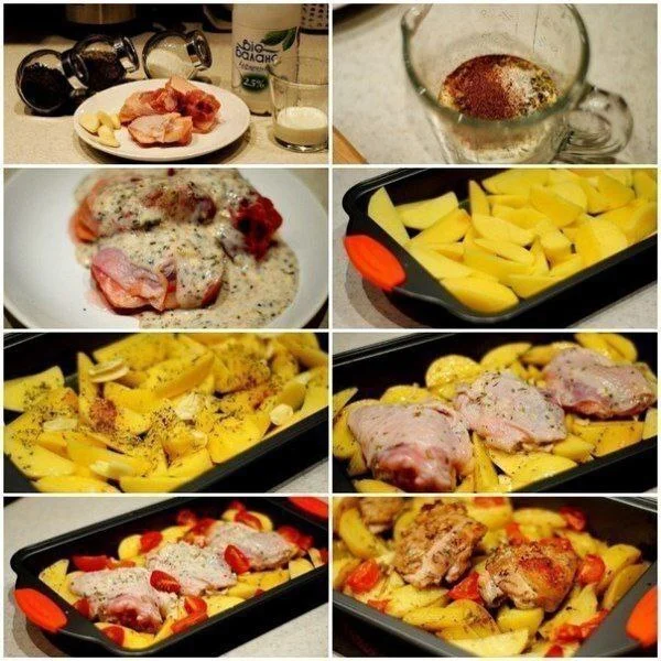 Marinated chicken in kefir, with potatoes, herbs and garlic - Hen, Marinade, Calories, Preparation, Recipe, Food