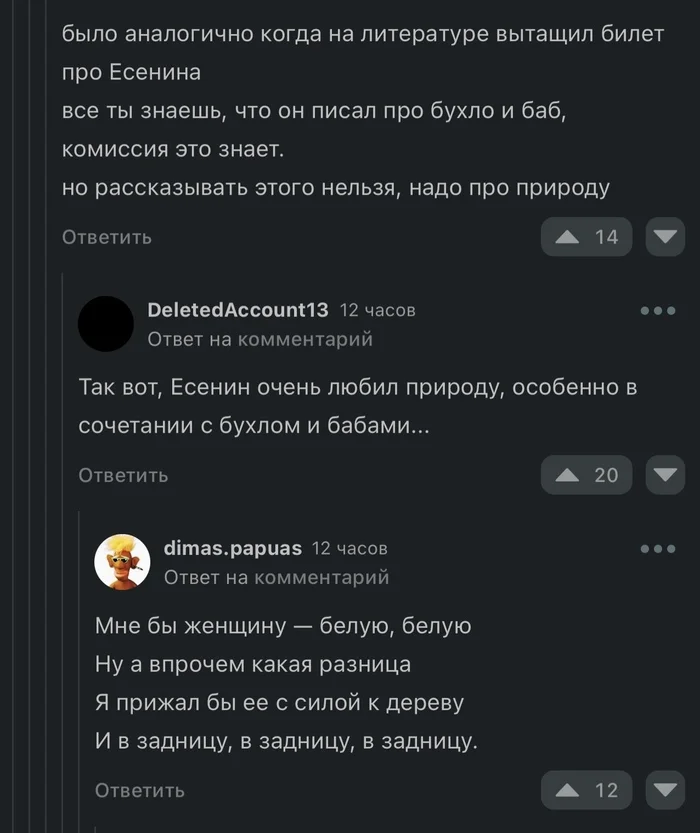 Коментарии на Пикабу - Комментарии, Пикабу, Сергей Есенин, Скриншот, Комментарии на Пикабу