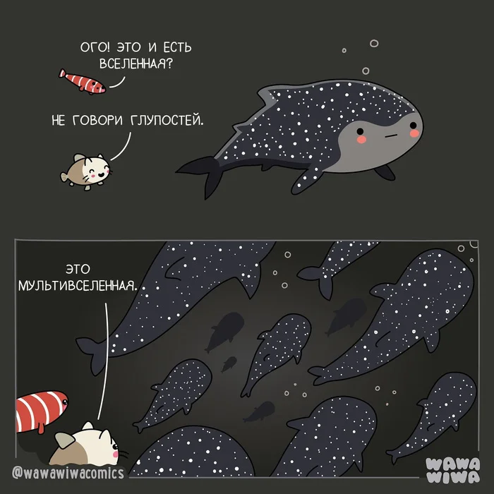 Universe - My, Wawawiwa, Translated by myself, Comics, Universe, Multiverse, cat, A fish, Whale shark