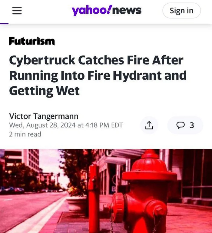 Joke of the day: Cybertruck caught fire after ramming a fire hydrant - Reddit, Fire, Tesla, Auto, Suddenly, Telegram (link)