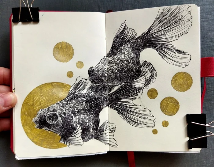 Telescope fish - My, Sketch, Sketchbook, Pen drawing, Sketch, Traditional art, Liner, A fish, Telescope