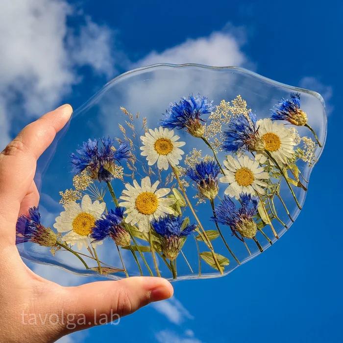 Panel with cornflowers - My, Epoxy resin, Needlework without process, Decor, Panel, Cornflowers, Chamomile, Friday tag is mine