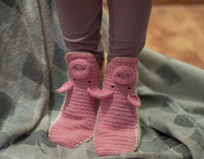 Socks-Boots of Khryusha - My, Zootopia, Peppa Pig, Pig, Homemade, Needlework without process, Handmade, Knitting, Needlework, Cosiness, Socks, Slippers, Knitting, Crochet, Longpost