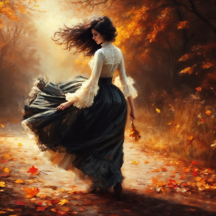 Hello Autumn  , , , Lady, Dall-e, , ,   ,    , Game Art, 2D,  , 