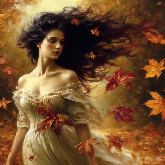 Hello Autumn - Neural network art, Illustrations, Art, Lady, Dall-e, Autumn, Atmosphere, Phone wallpaper, Desktop wallpaper, Game art, 2D, Digital drawing, Longpost