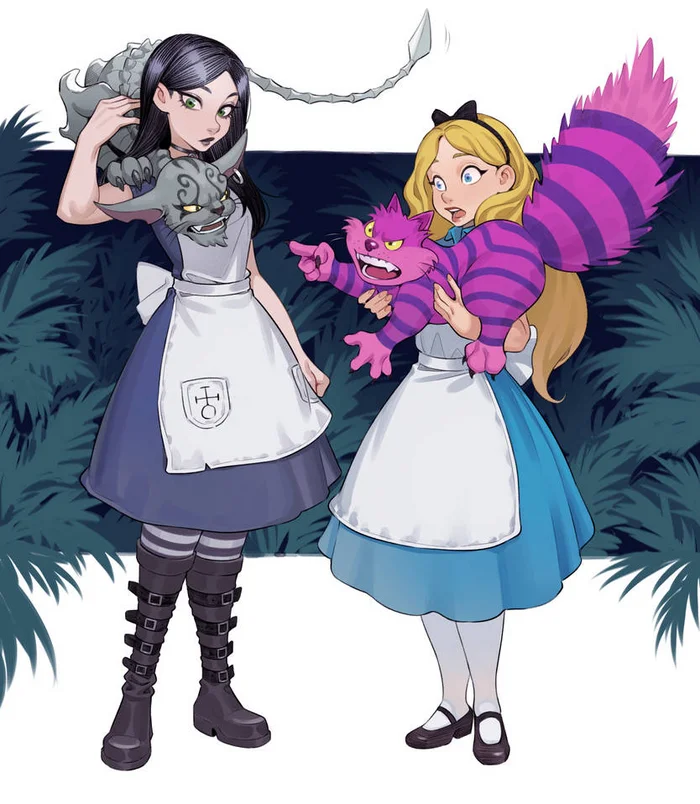 Two Alices - American McGees Alice, Alice in Wonderland, Art, Cheshire Cat, Crossover