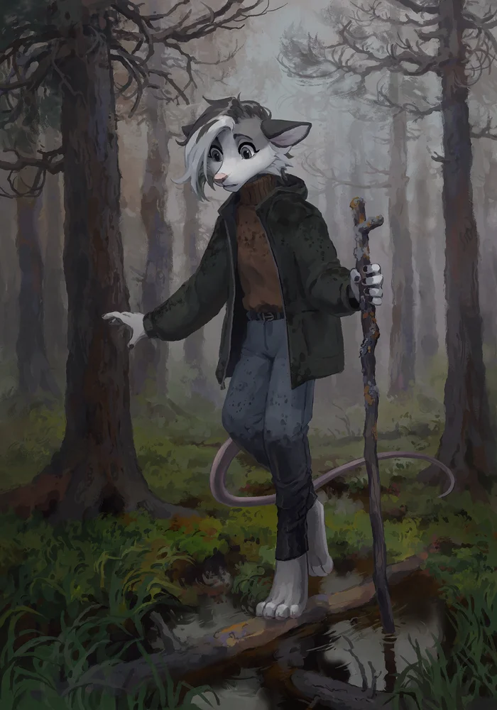 Raw forest - Furry, Koviry, Forest, Puddle, Mainly cloudy, Furry art, Art