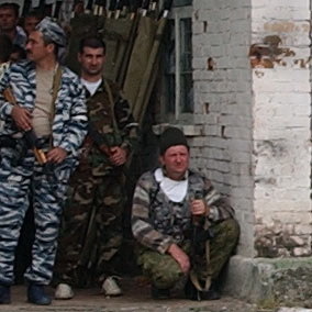 Men of Beslan, having learned that their loved ones have been taken hostage, take out their weapons and begin to gather around the school - Beslan, Negative, The photo, Courage, Men, Tragedy, Militia, North Ossetia Alania, Longpost