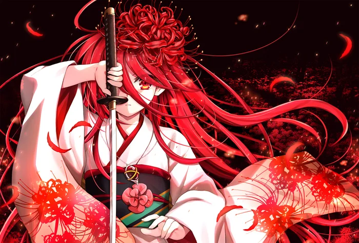 Flame-Haired Fire-Eyed Huntress - Anime, Anime art, Shakugan no shana, Shana, Licorice, Kimono, Katana