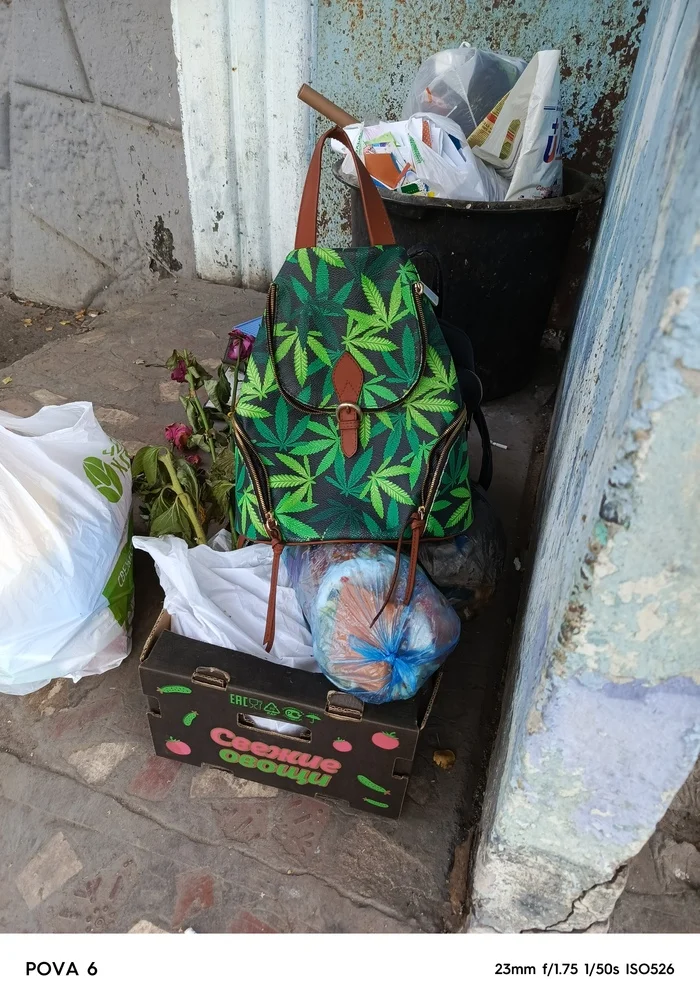 Someone said NO to drugs - My, Drugs, Hemp, Lady's bag, Сумка, Backpack, Trash can, Garbage, Humor, Strange humor