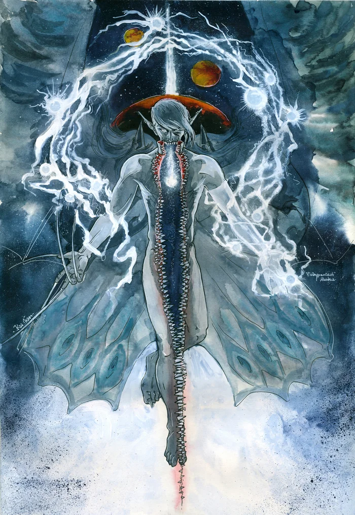 Devourer. Lightning - My, Painting, Watercolor, Kai Yara