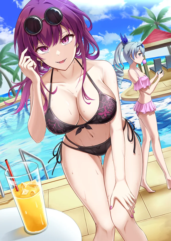 Let's get acquainted? - Anime, Anime art, Kafka (Honkai: Star Rail), Silver Wolf (Honkai: Star Rail), Honkai: Star Rail, Swimsuit