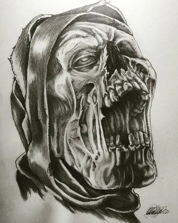 This is a skull, please rate it - My, Art, Scull, The dead, Tattoo, Pencil, Pencil drawing, Drawing