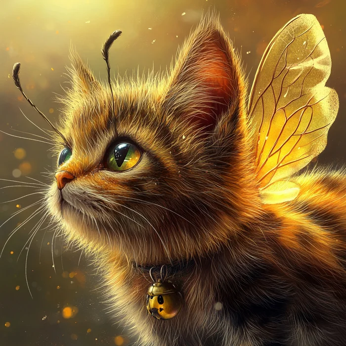 If bees were like cats... - Humor, Neural network art, Telegram (link), cat, Insects, Longpost