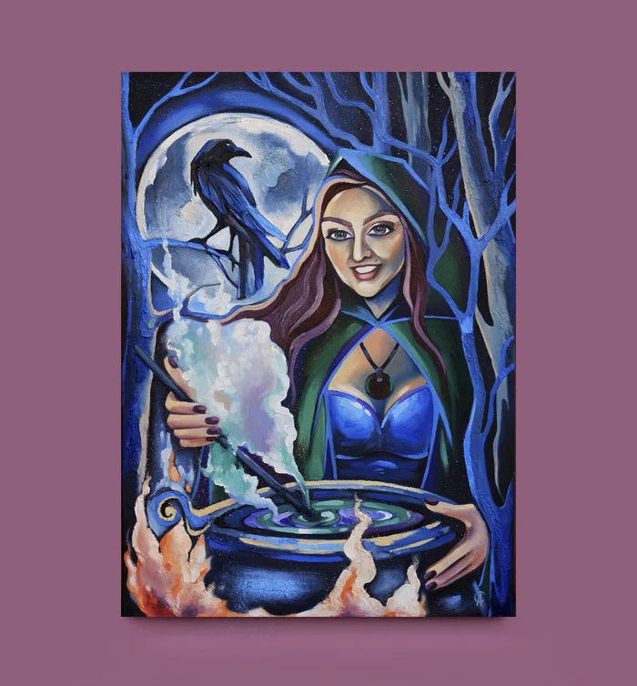 Fantasy portrait Witch. Night magic - My, Witches, Magic, Magic, Dark fantasy, Fantasy, Women's Fantasy, Story, Oil painting, Art, Modern Art, Creation, Drawing with a process, Painting, Needlework with process, Needlework, Portrait, Portrait by photo, Self-taught artist, Art, Vertical video, Video