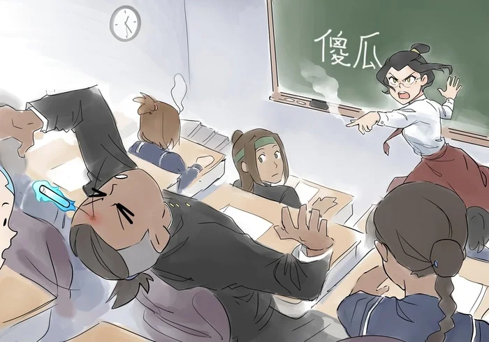 Because there's no point in chatting during teacher Azula's lesson! - Art, Azula, Sokka, School, Teacher, Avatar: The Legend of Aang, Cartoons, Qatar, Aang, Suyuki