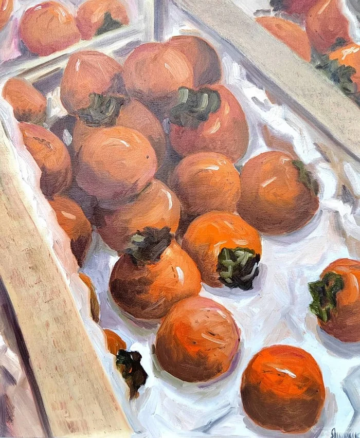 This is what persimmon is like - My, Painting, Oil painting, Painting, Persimmon