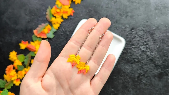 Maple Leaves. Baked Clay Earrings - My, Earrings, Polymer clay, Decoration, Needlework without process, Longpost, Series Earrings