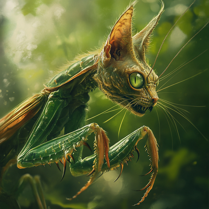 Praying Mantis Cat - My, Neural network art, Humor, Telegram (link), cat, Kittens, Insects, Mantis, Longpost