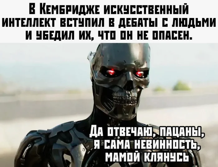 I asked if they were scammers or not, they said no. - Memes, Humor, Artificial Intelligence, Нейронные сети, Terminator, Irony, Sarcasm, Black humor, Scientists, Picture with text