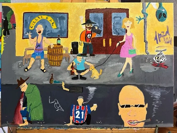 Smoke Break 70x50 canvas, oil - My, Art, Modern Art, Bar, Craft beer, Cigarettes, Smoking, Tavern, Oil painting, Art, Canvas