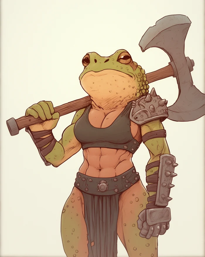 Varvara-grung wishes all her dudes a great Wednesday! - My, Neural network art, Midjourney, Pinanoc, Girls, Barbarian, Barbarian, Barbara, Dungeons & dragons, It Is Wednesday My Dudes