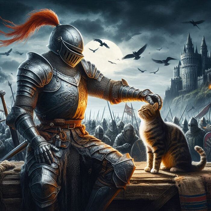 And the battle will wait)) - Humor, Short post, cat, Knights