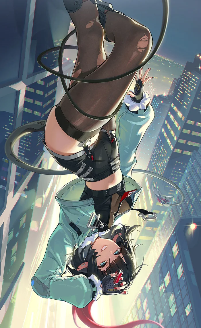 Jane Doe - Anime, Anime art, Jane Doe (zzz), Zenless Zone Zero, Animal ears, Tail, Skyscraper