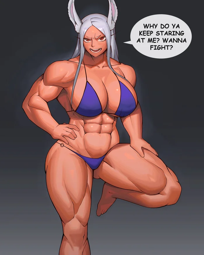 Why do you keep staring at me? Do you want to fight? - Boonie Baby, Muscleart, Strong girl, Sleep-Sleep, Miruko, Boku no hero academia, Anime, Anime art, Body-building, Bodybuilders, Press, Muscle, Art