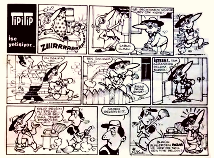 Типитип опаздывает на работу. Преодолев все трудности, он прибегает в офис и понимает, что сегодня воскресенье - выходной день.