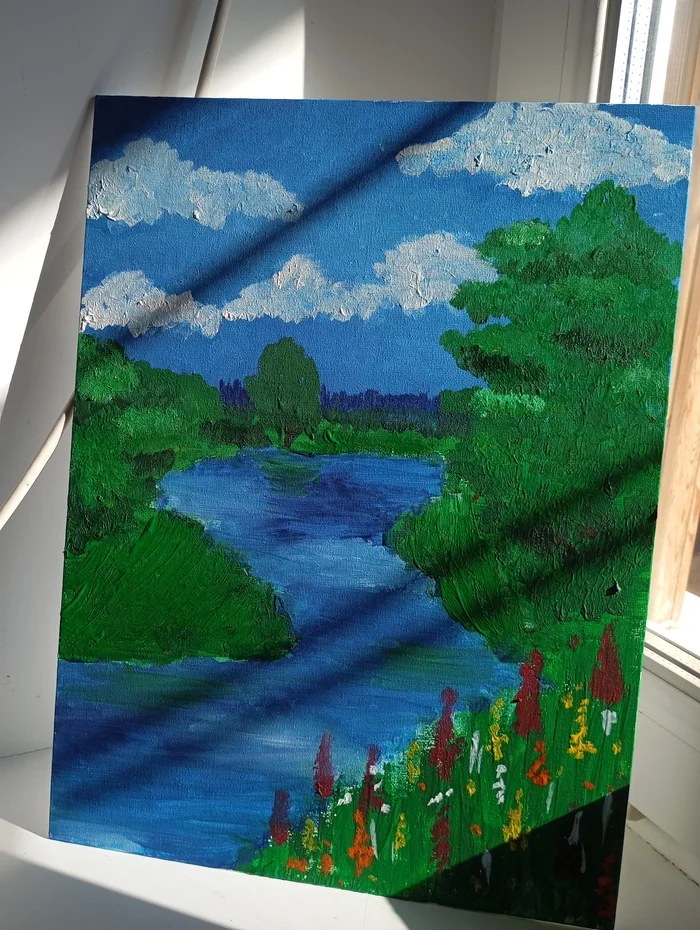 I'll leave this here... - My, Nature, Painting, Beginner artist, Artist, Forest, Sky, River, Calmness, Inspiration