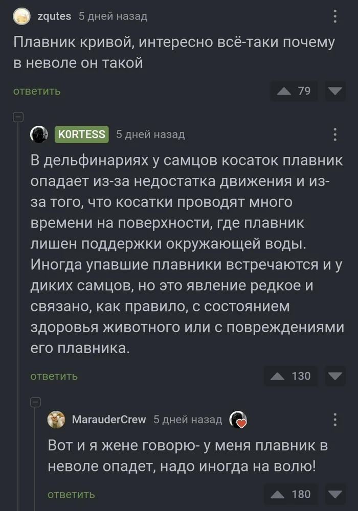 Плавник в неволе опадает - Скриншот, Комментарии на Пикабу, Длиннопост