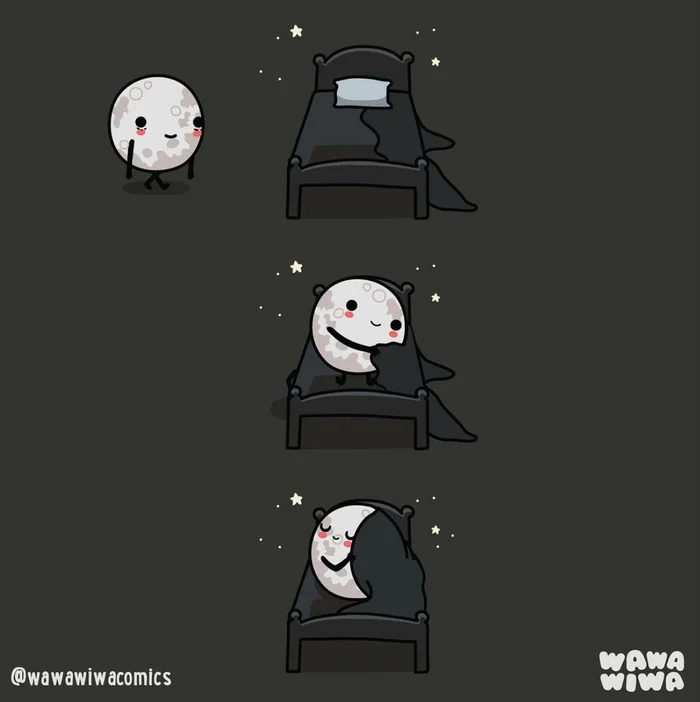 Moon - Comics, Wawawiwa, moon, Month, Milota, A blanket, Bed