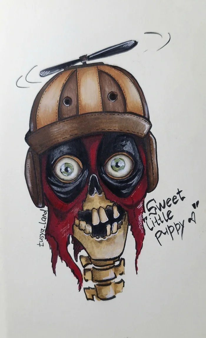 Headpool - My, Deadpool 3, Deadpool, Deadpool 3, Head, Scull, Art, Sketch, Alcohol markers, Colour pencils