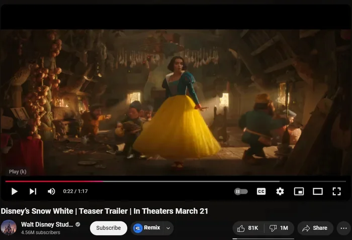 Snow White trailer hits 1 million dislikes on service being slowed down in Russia - Snow White, Disney princesses, Walt disney company, Failure, Trailer, A wave of posts